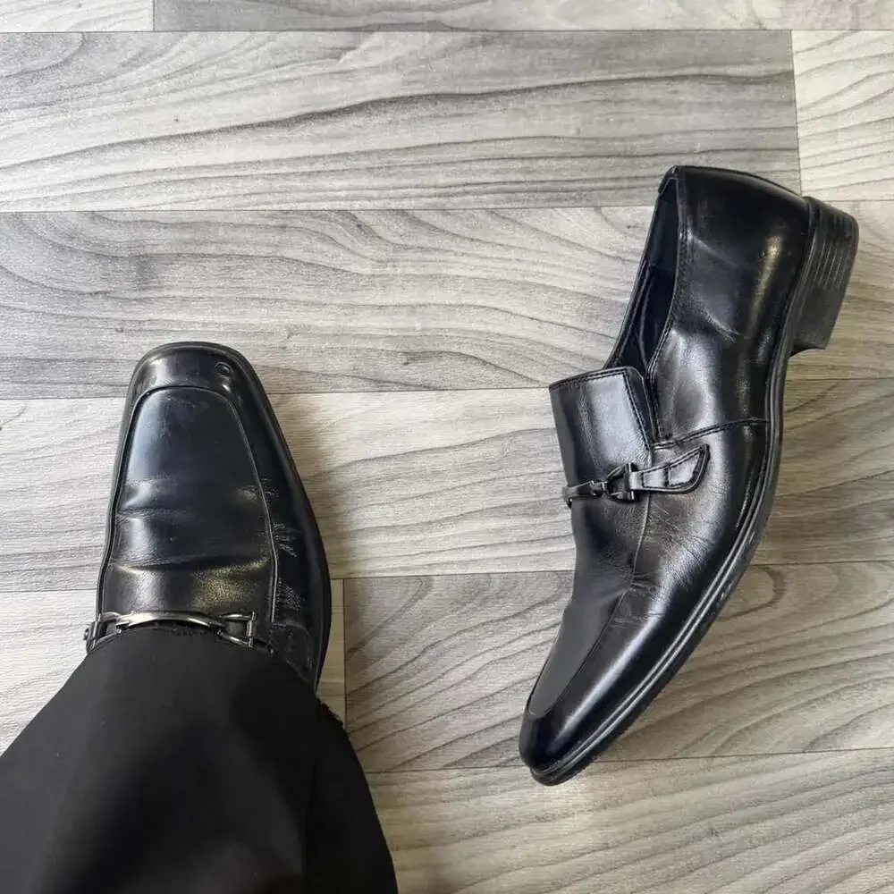 Van Heusen Men's Black Leather Bit Loafers Size 10.5